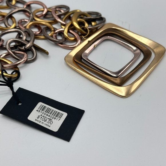 Chico's Black Label Tri-color Geometric Square 2 in 1 Chain Link Necklace - Picture 4 of 8